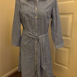 Tommy Hilfiger Blue and White Striped Long Sleeve Dress